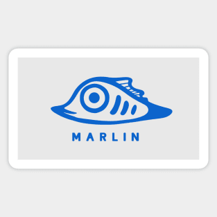 Art of a very small and cute marlin fish. Minimal style in blue ink Sticker